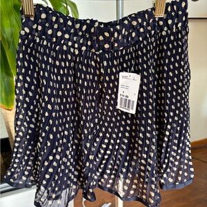 Navy Polka Dot Pleated Skirt